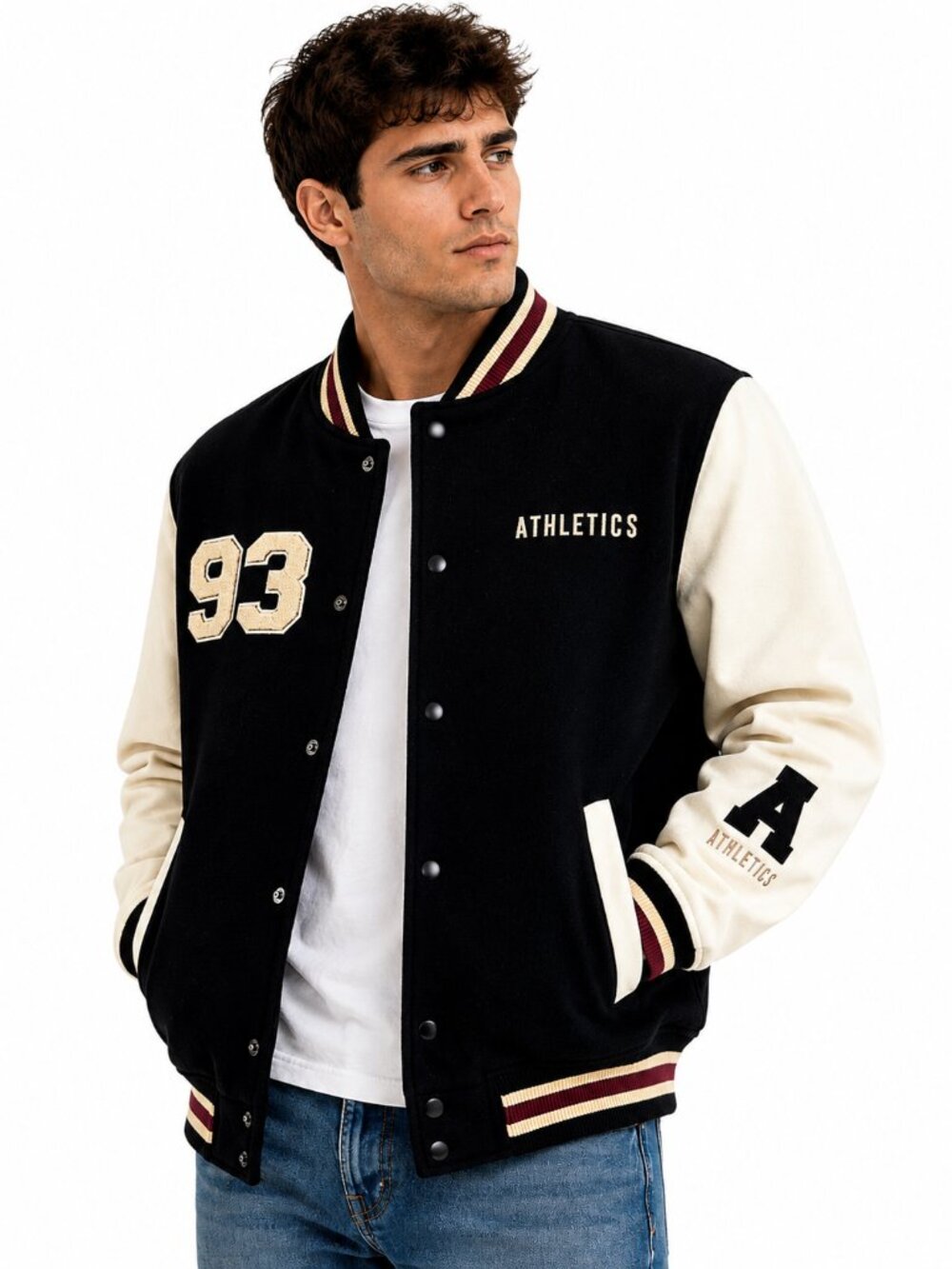 Industry Republic Clothing Men’s Varsity Jacket Black White Athletics 93 NWT M.